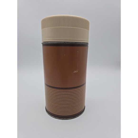 Vintage King-Seeley Metal Thermos 10 oz  Wide Mouth Tan & Brown Striped #6263 - Picture 2 of 12